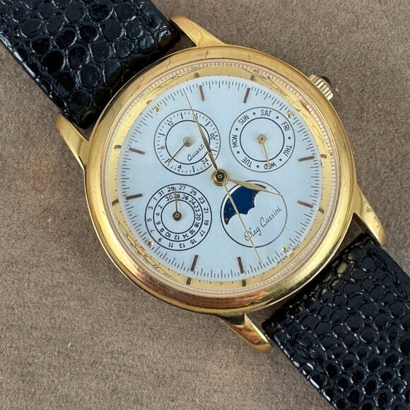 Vintage Ladys Oleg Cassini Moon Phase Watch Gold Tone
